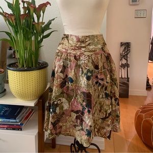 Chico’s 100% silk skirt with abstract florals in muted colors and embroidery